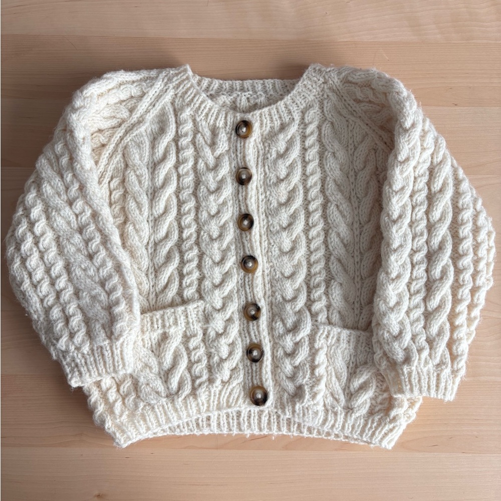 Vintage Kids Cream Cable Knit Vest 7Y